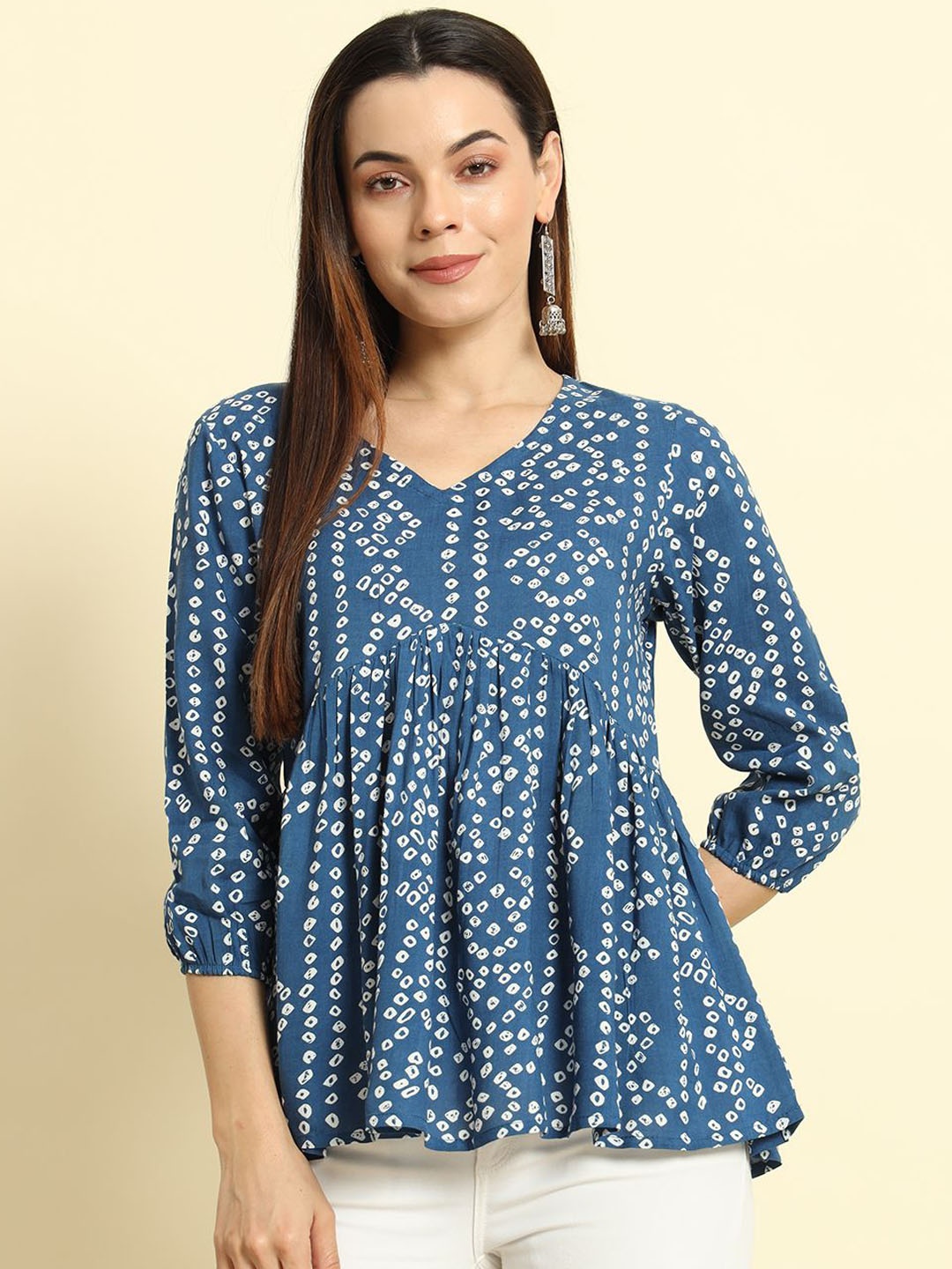 

Sa Rasa Bhandani Printed Peplum Top, Navy blue