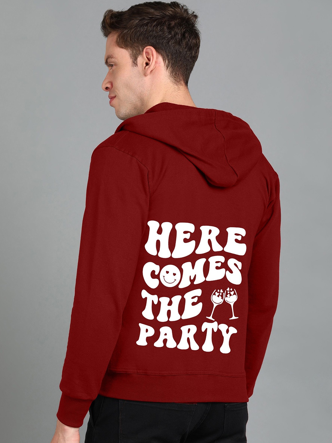 

FALTU.CO Men Typography Printed Hooded Ribbed Cotton Sweatshirt, Maroon