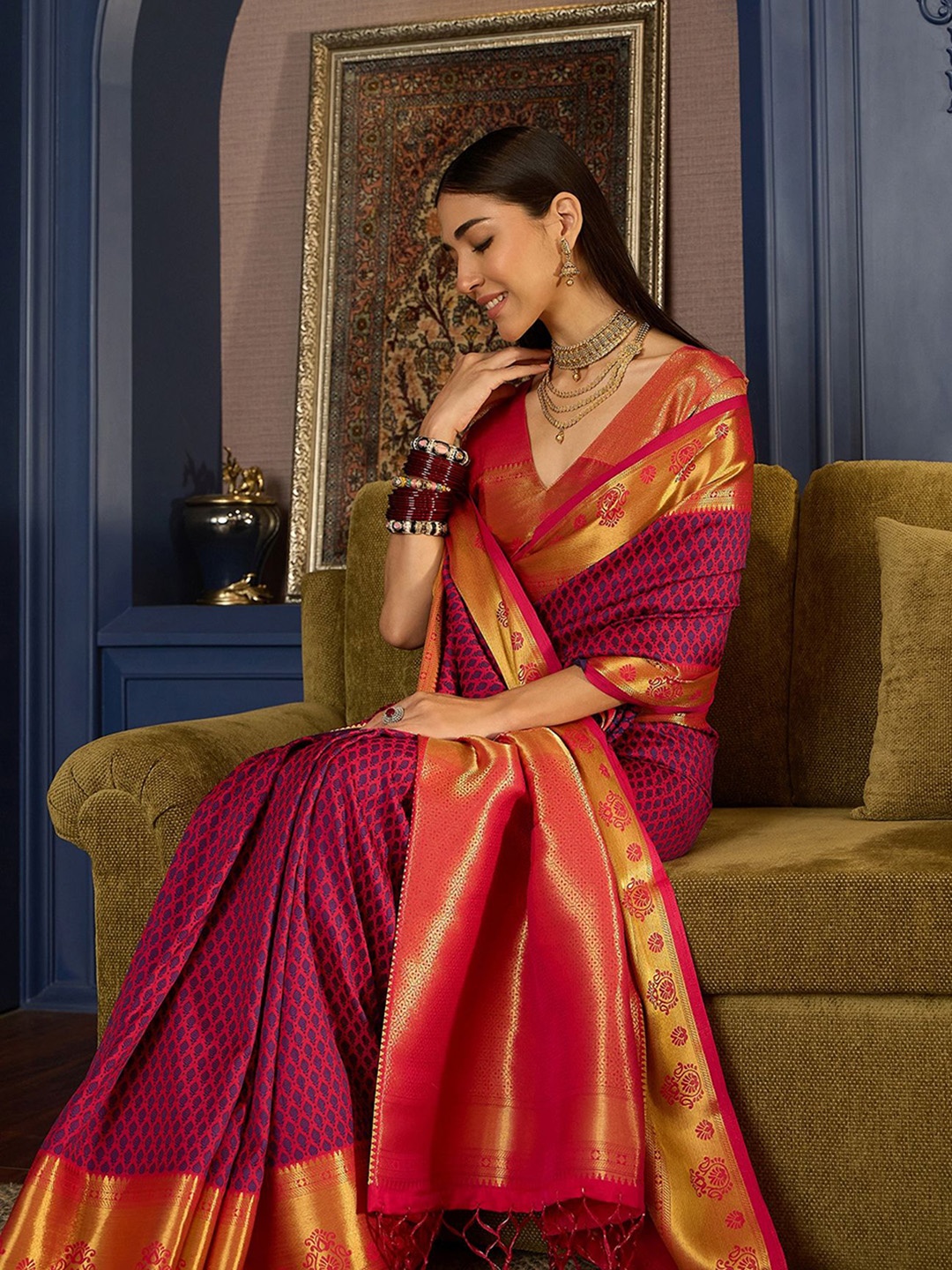 

Sangria Woven Design Zari Banarasi Saree, Pink