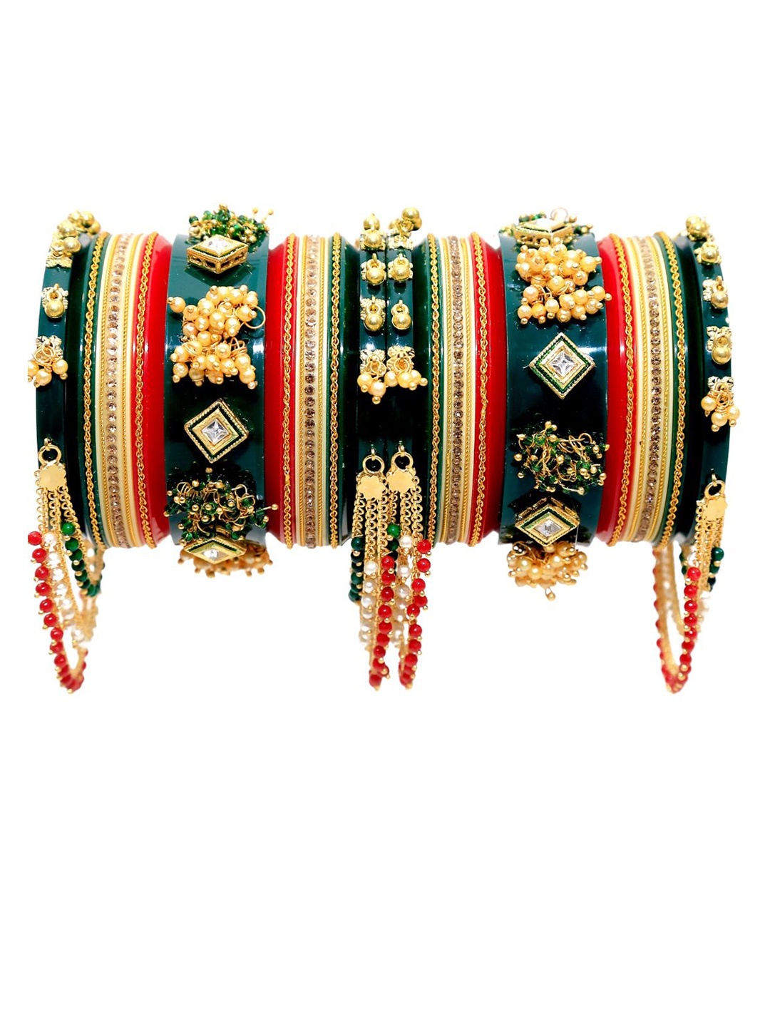 

Zindura Set Of 18 Gold-Plated Stone Studded & Beaded Bangles