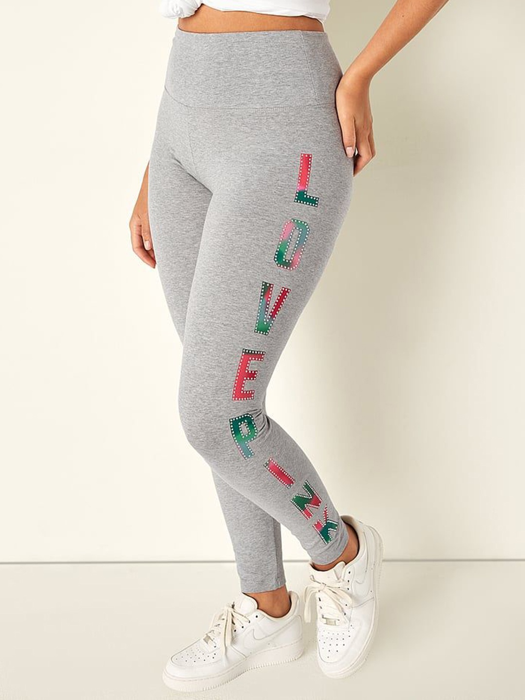 

Victoria's Secret PINK Printed Ankle-Length Gym Tights, Grey