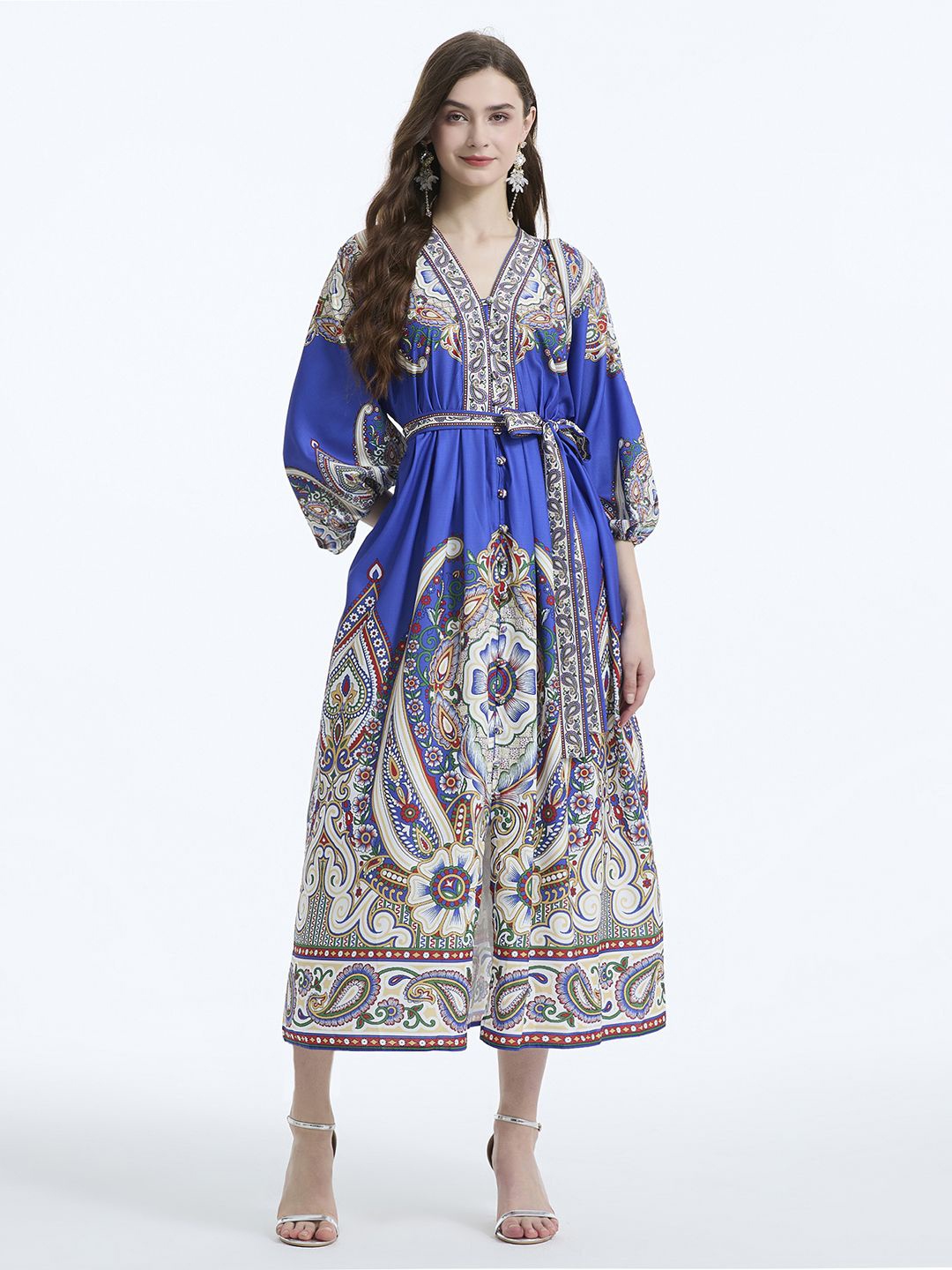 

JC Collection Women Ethnic Motifs Printed Shirt Collar Fit & Flare Dress, Blue