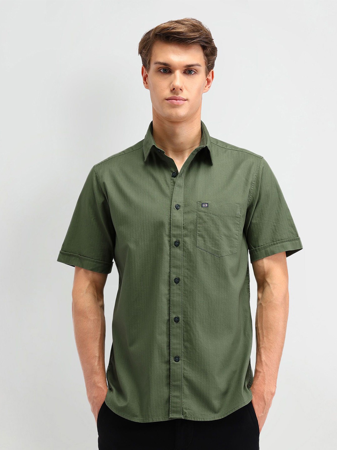 

Arrow Sport Men Classic Spread Collar Checked Cotton Casual Shirt, Olive