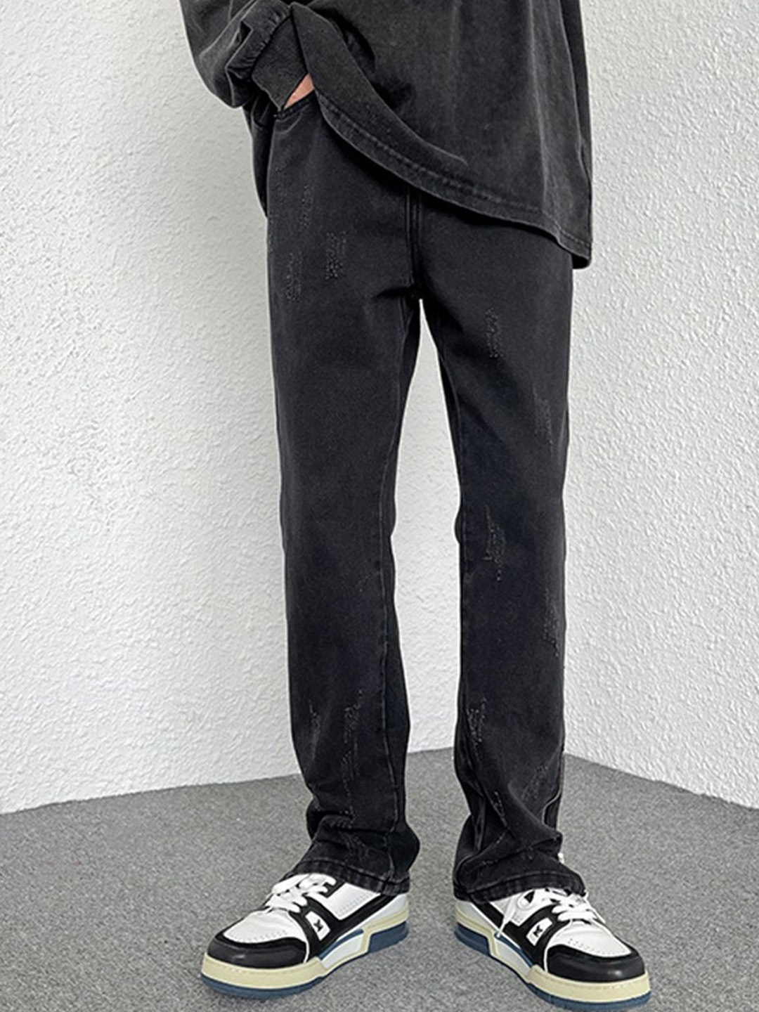 

StyleCast Men Straight Fit Mildly Distressed Jeans, Black