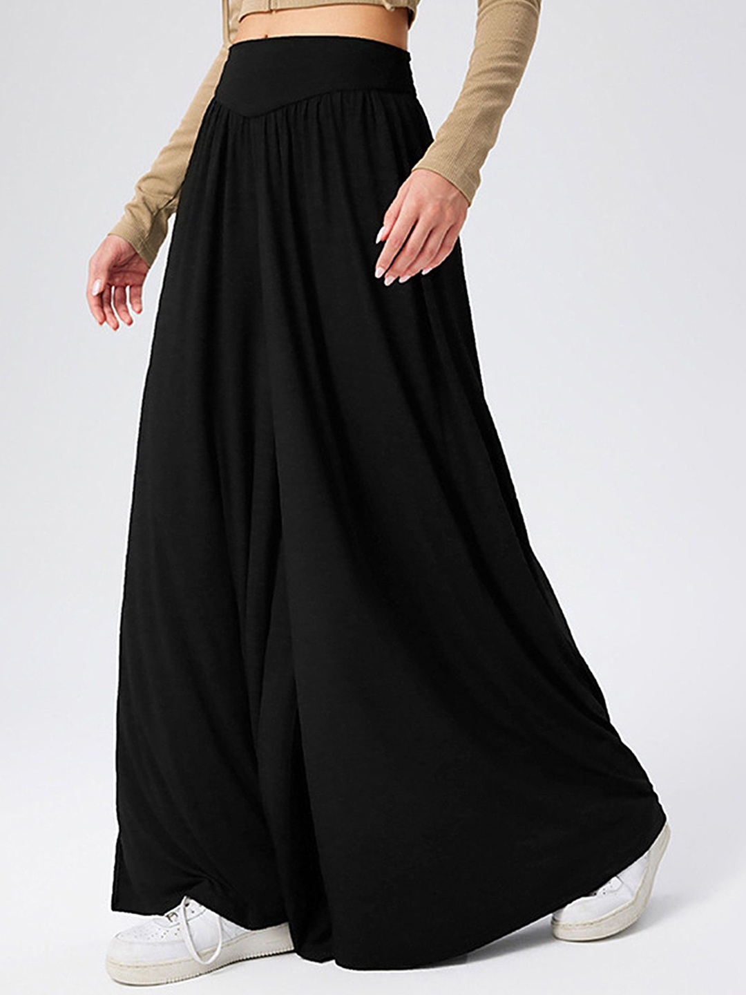 

LULU & SKY Women Loose Fit High-Rise Trousers, Black
