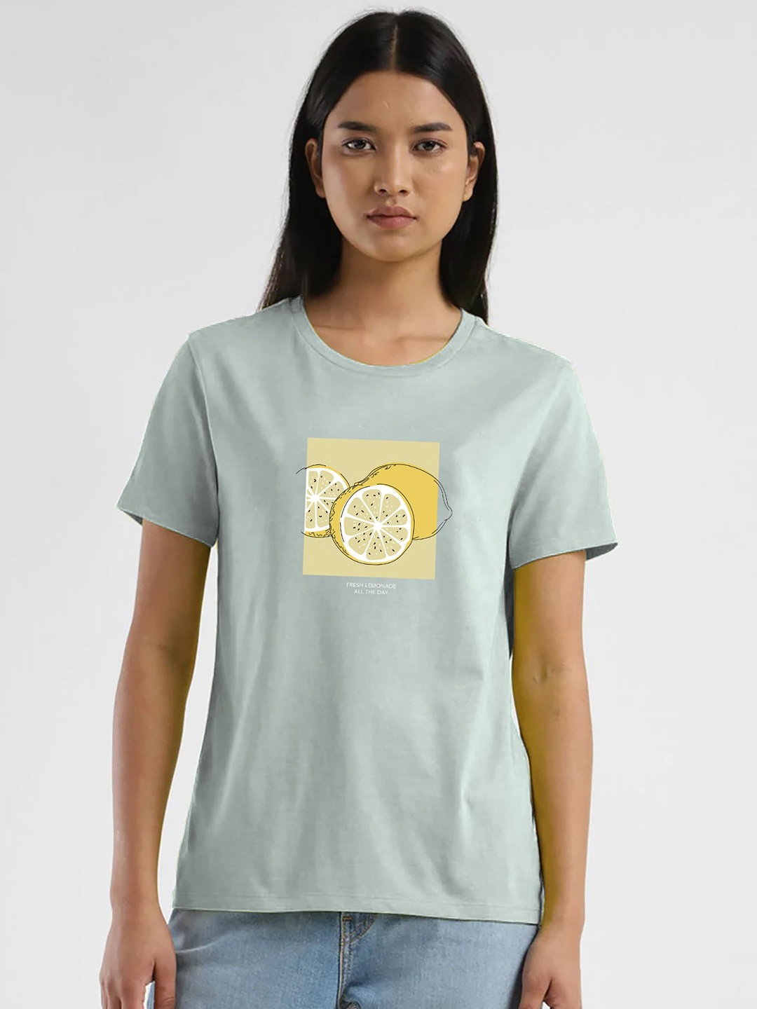 

Avanday Women Graphic Printed Round Neck Cotton T-shirt, Lime green
