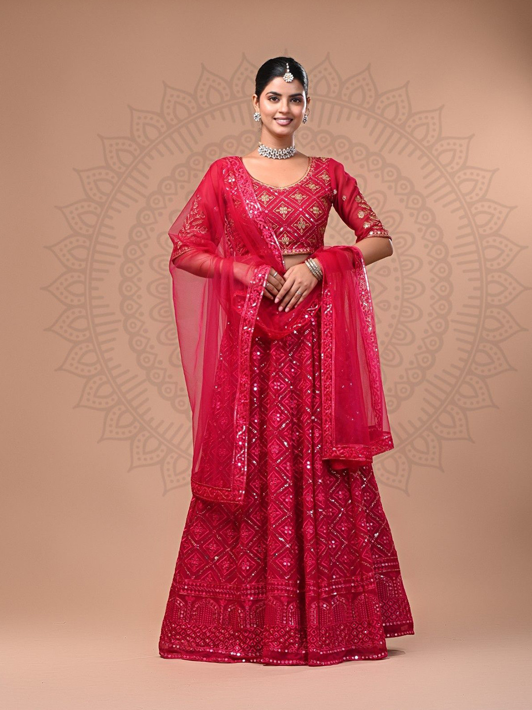 

Futra Gabha Thread Work Ready to Wear Lehenga & Blouse With Dupatta, Pink