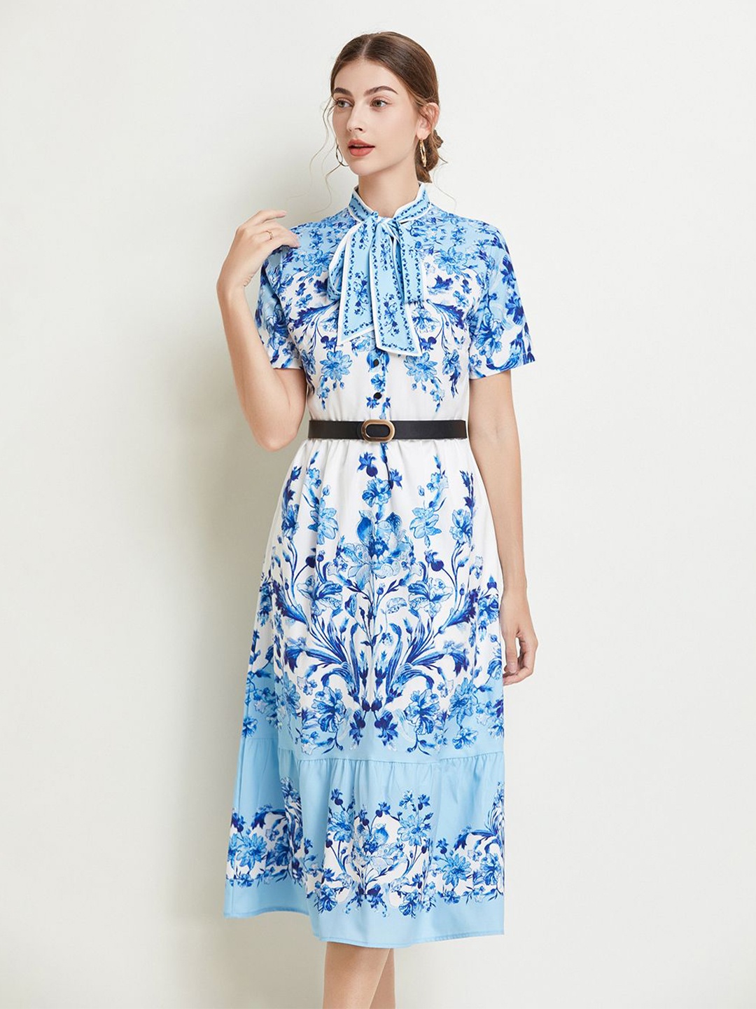 

JC Collection Floral Printed A-Line Midi Dress, Blue