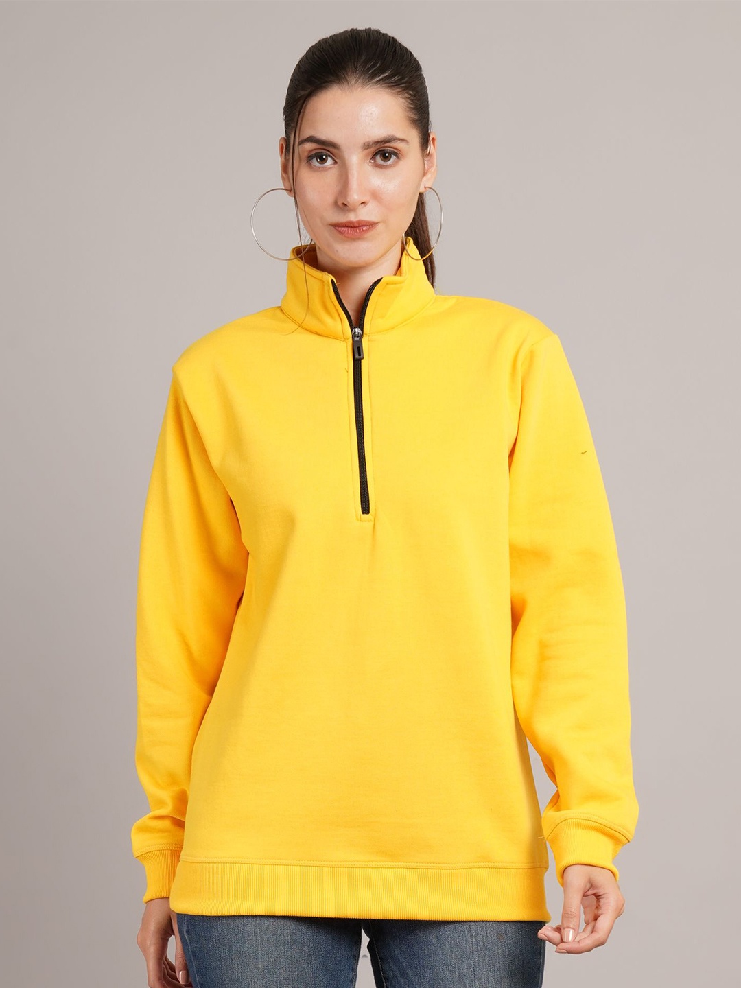 

Kushi Flyer Women Solid Pullover Ribbed Sweatshirt, Mustard