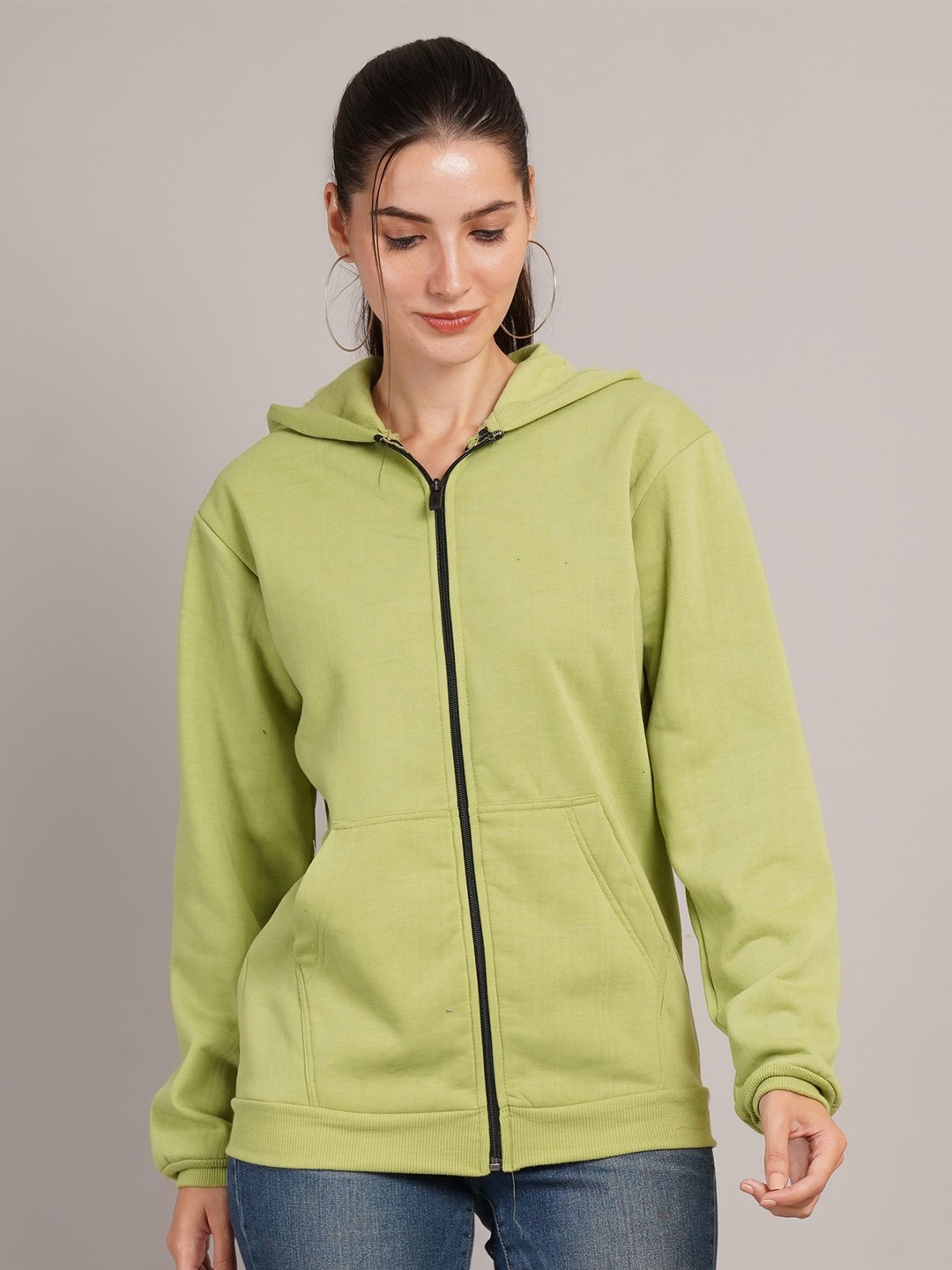 

Kushi Flyer Women Solid Hooded Ribbed Sweatshirt, Green
