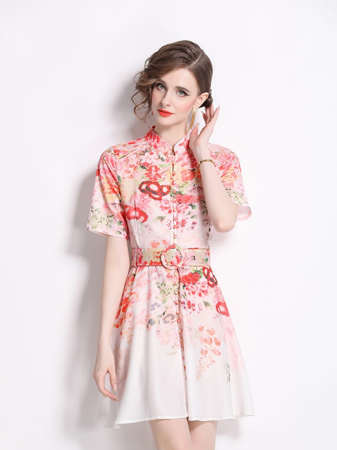 

JC Collection Floral Printed Fit & Flare Dress, Pink