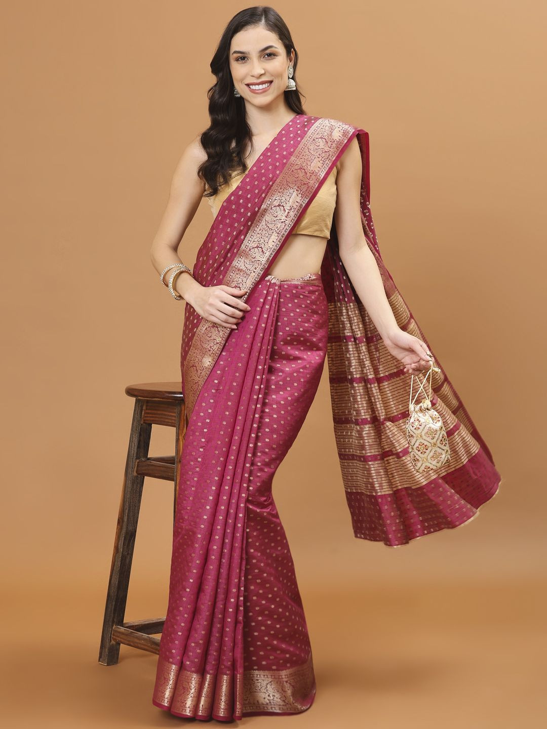 

Meena Bazaar Woven Design Zari Art Silk Saree, Burgundy
