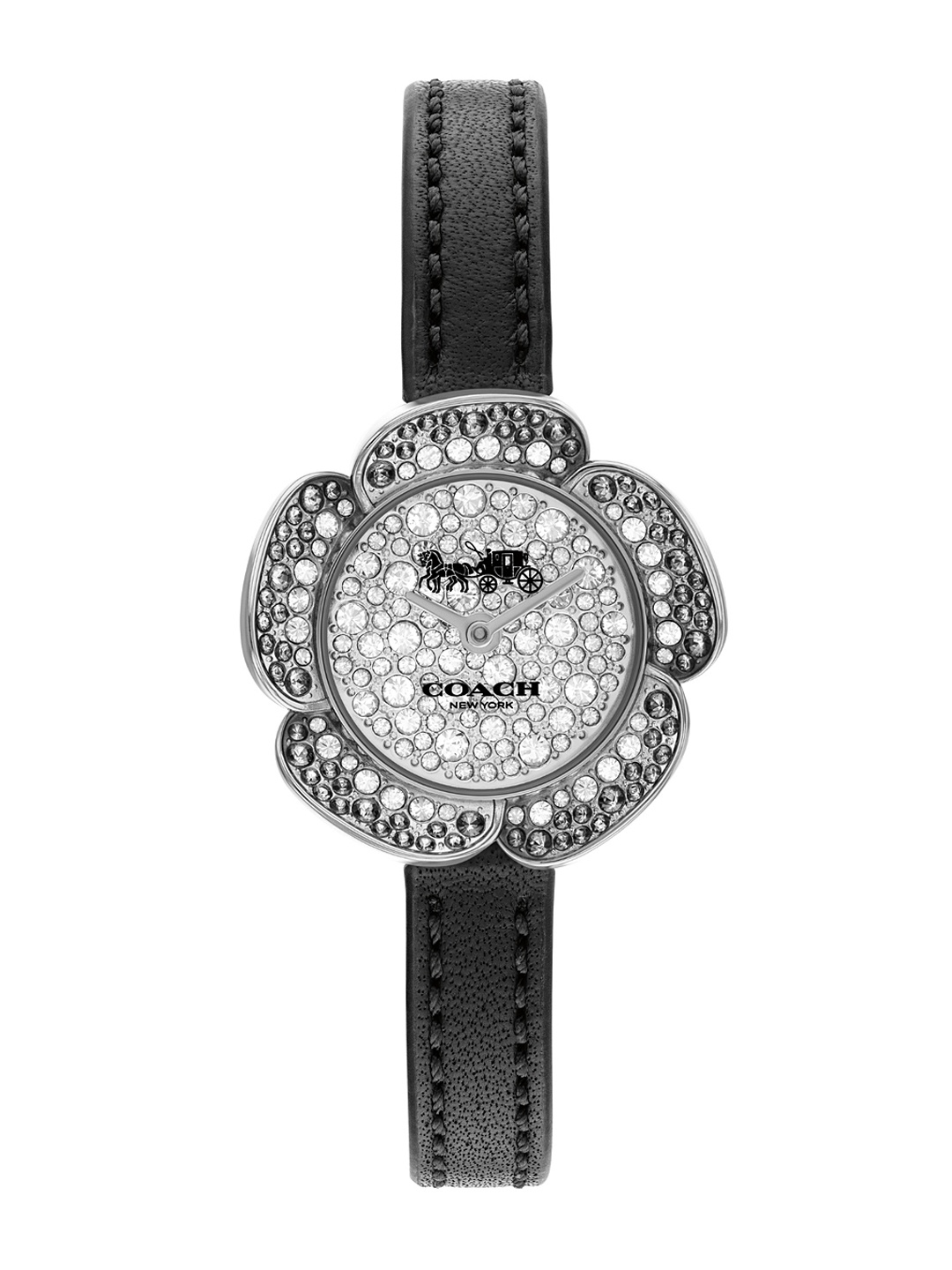 

Coach Women Tearose Embellished Floral Design Dial & Leather Strap Analogue Watch 14504325, Silver