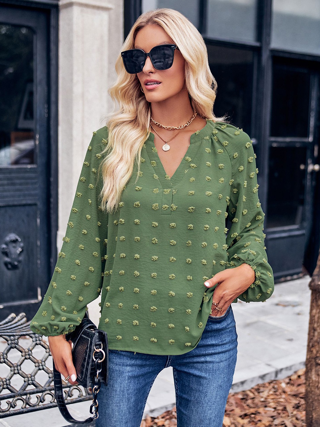 

StyleCast x Revolte Women Opaque Casual Top, Green