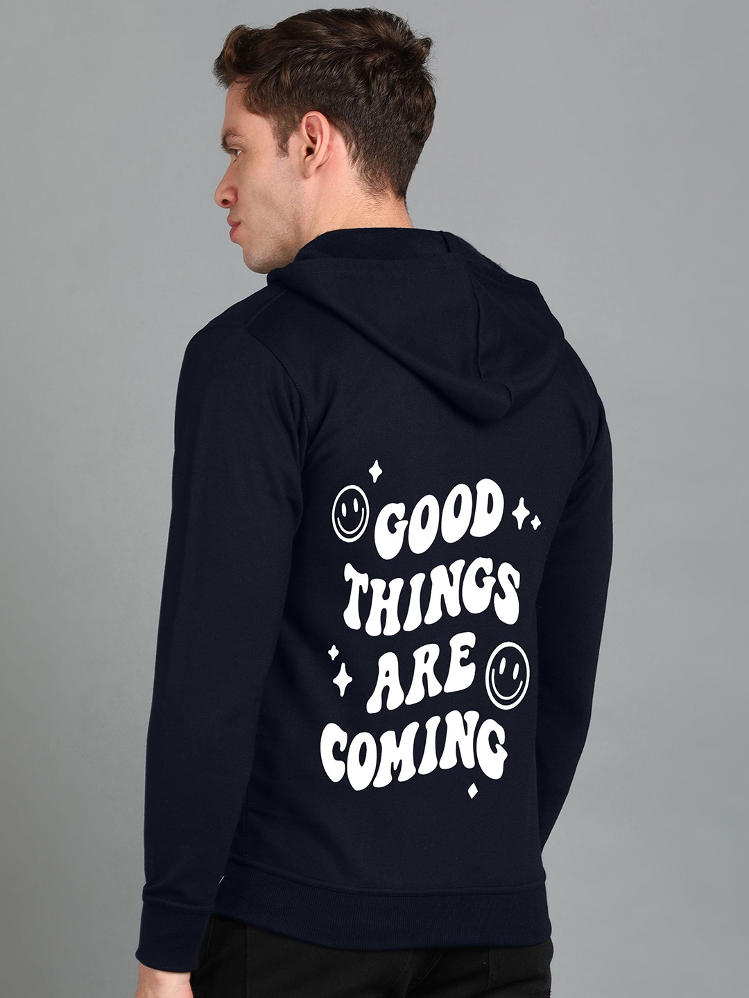 

FALTU.CO Men Printed Hooded Sweatshirt, Black