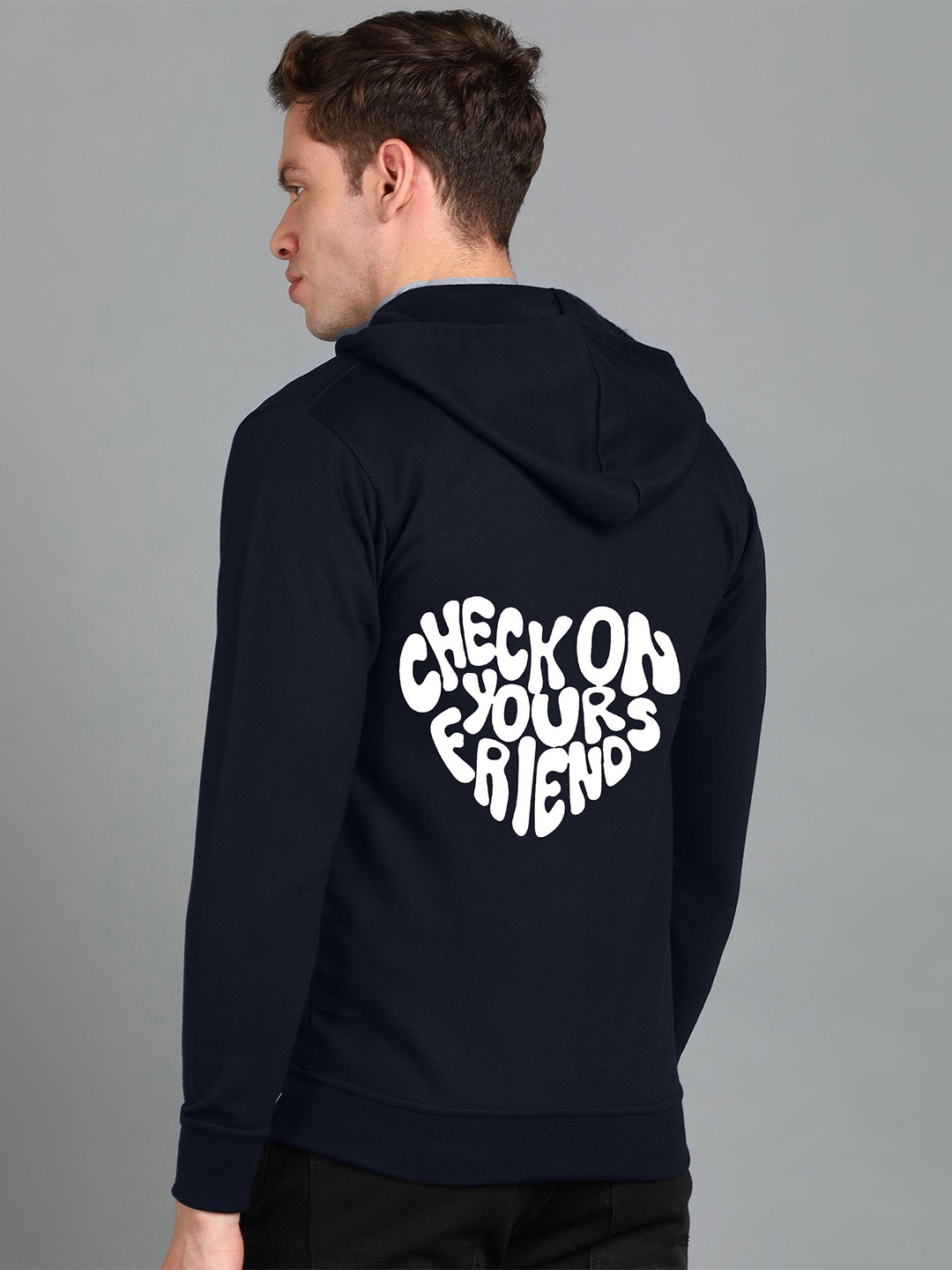 

FALTU.CO Men Graphic Printed Hooded Sweatshirt, Navy blue