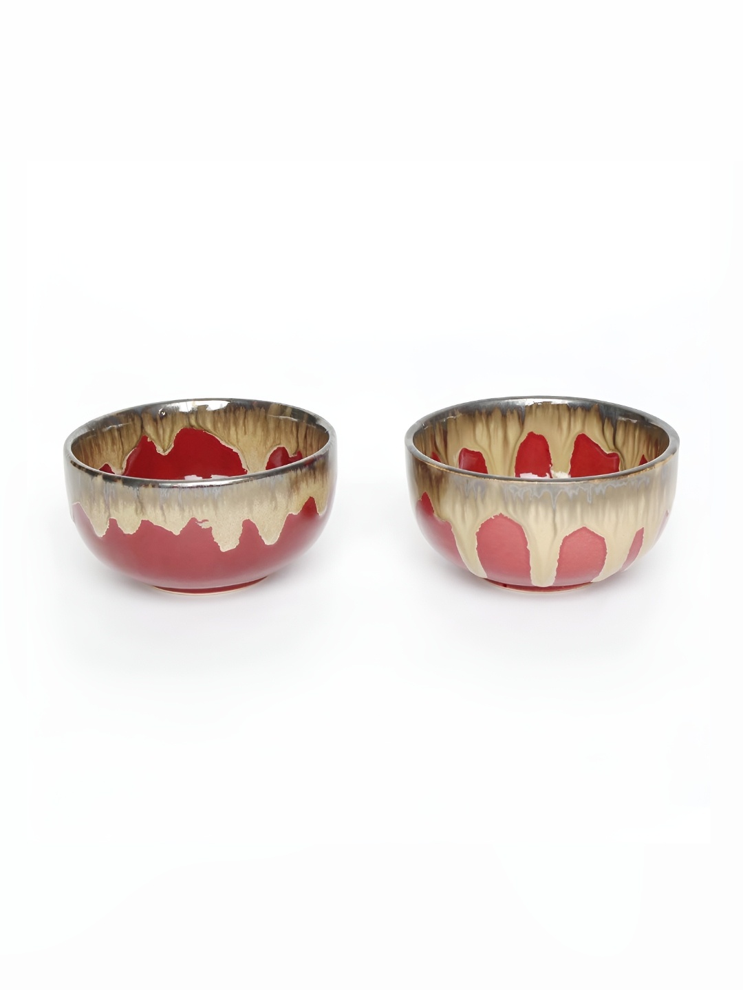 

AMALAFIEE CERAMICS Red & Beige 2 Pieces Ceramic Microwave Safe Serving Bowls
