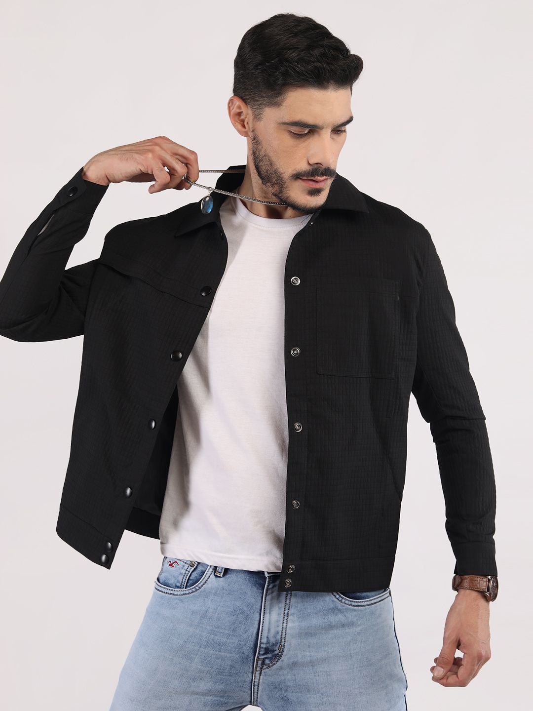 

CHKOKKO Men Solid Tailored Jacket, Black