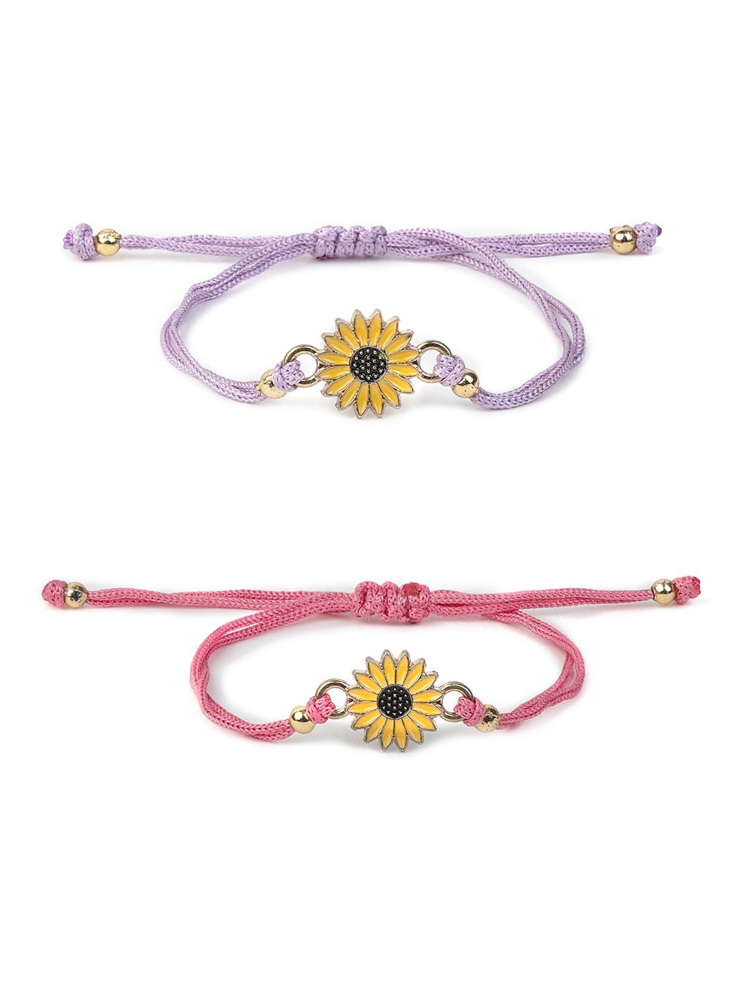 

EL REGALO Unisex Set of 2 Sun Flower Studded Charm Bracelet, Pink