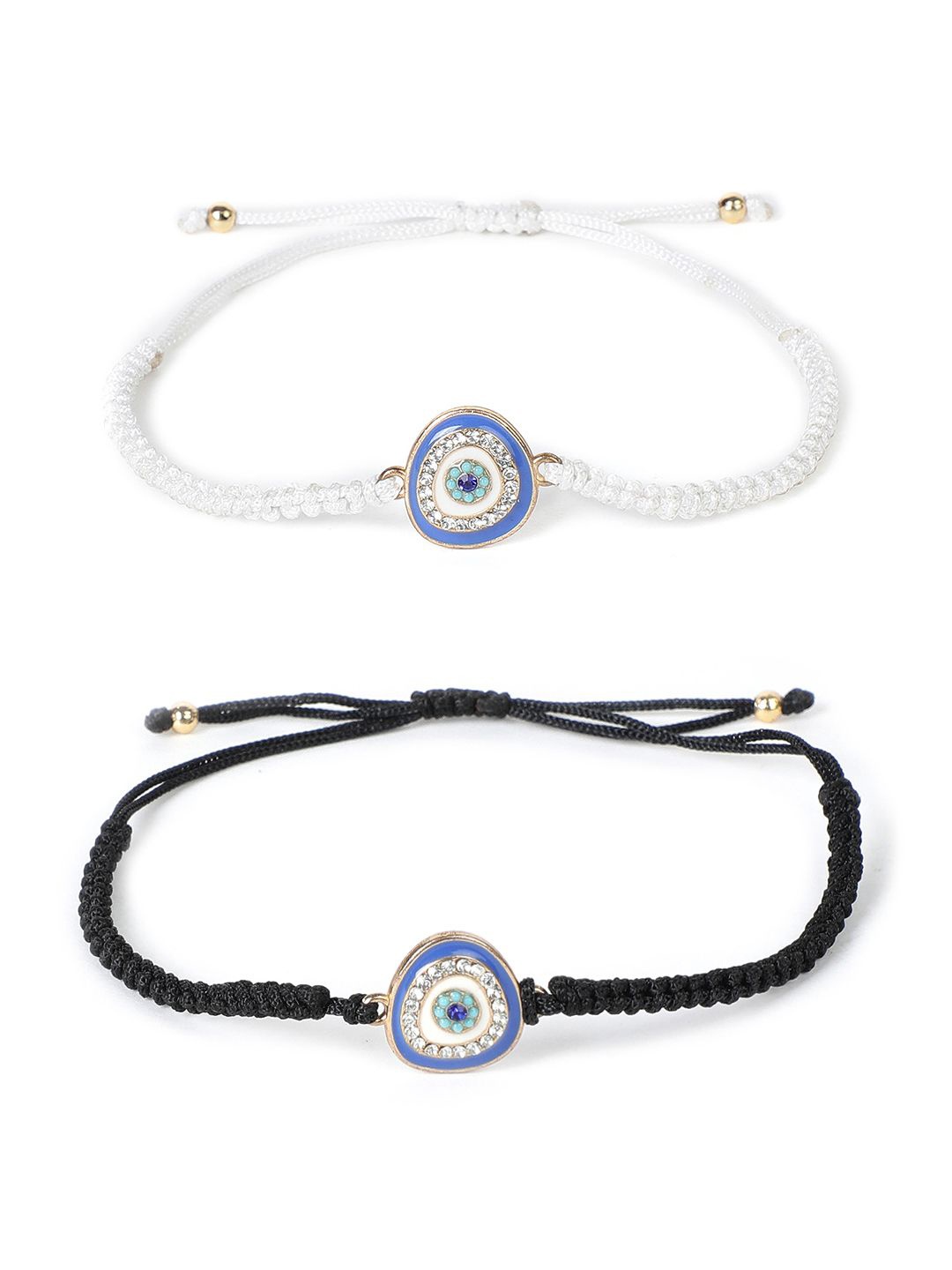 

EL REGALO Unisex Set Of 2 Stone Studded Charm Bracelet, White