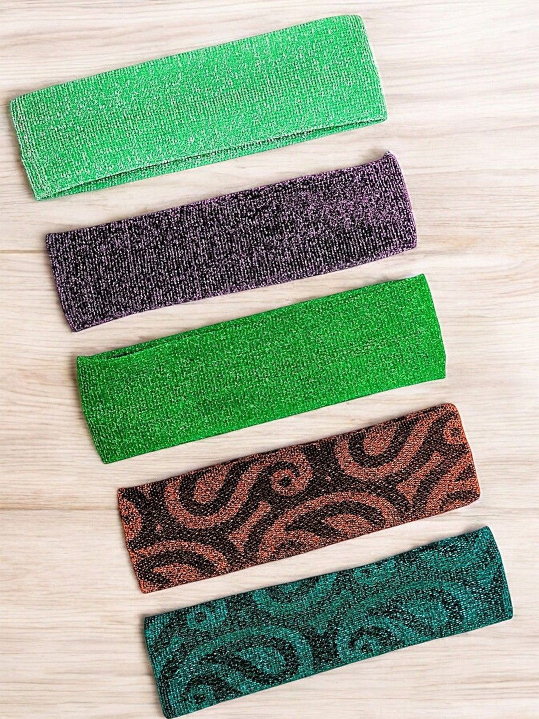 

9blings Girls Set of 5 Stretchable Hairbands, Green