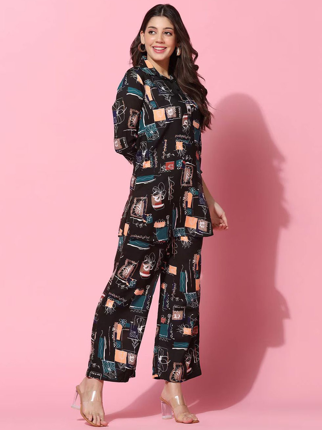 

NIJANAND TEXTILE Printed Pure Cotton Tunic & Trouser Co-Ords, Black