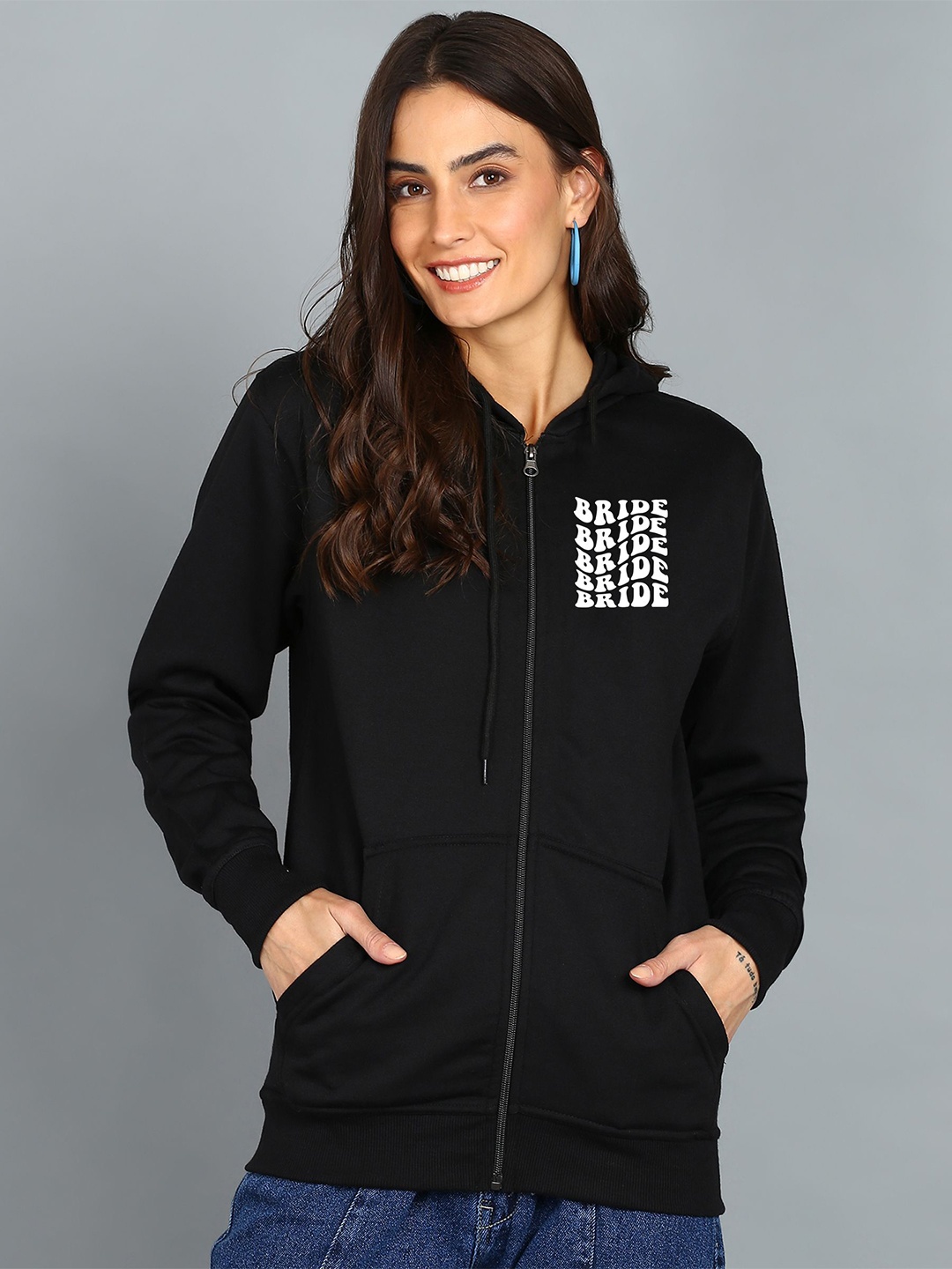 

FALTU.CO Women Typography Printed Hooded Ribbed Cotton Sweatshirt, Black