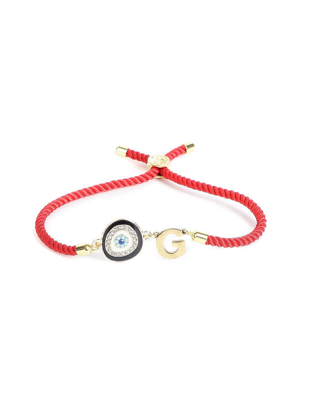 

EL REGALO Unisex G Letter Stone Studded Charm Bracelet, Red
