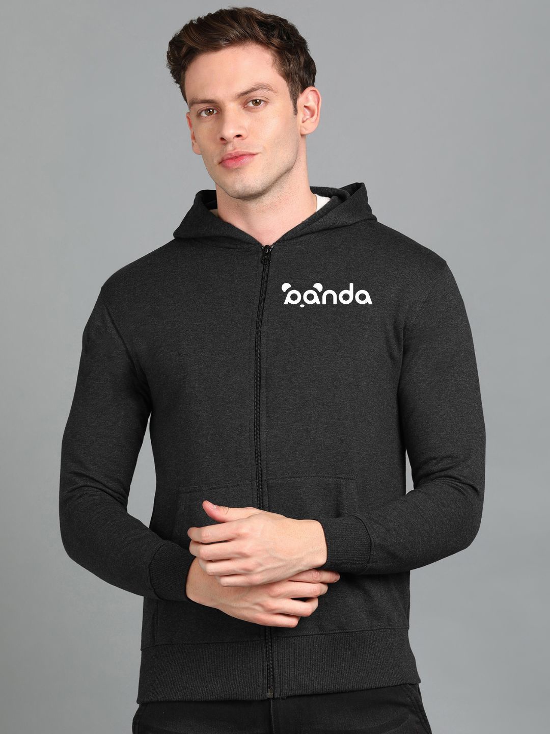 

FALTU.CO Men Typography Printed Hooded Ribbed Cotton Sweatshirt, Charcoal