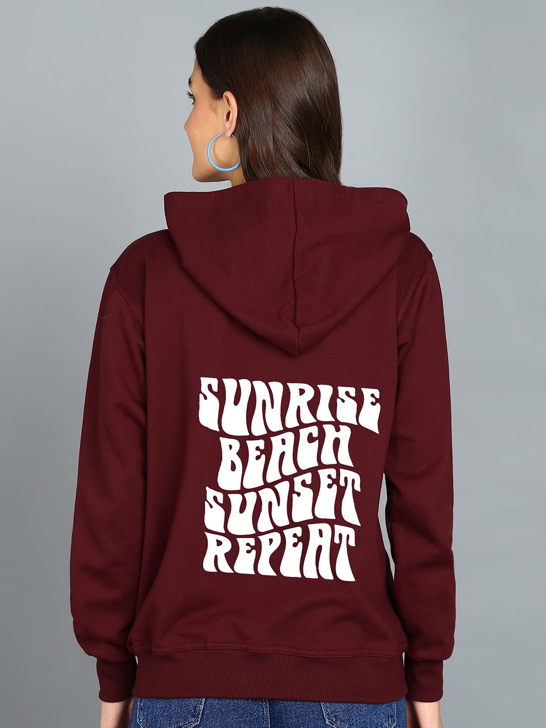 

FALTU.CO Women Typography Printed Hooded Ribbed Cotton Sweatshirt, Maroon