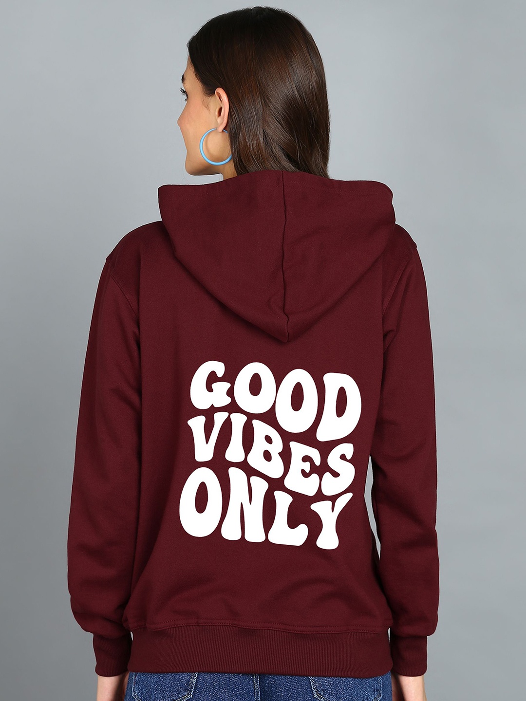 

FALTU.CO Women Typography Printed Hooded Ribbed Cotton Sweatshirt, Maroon