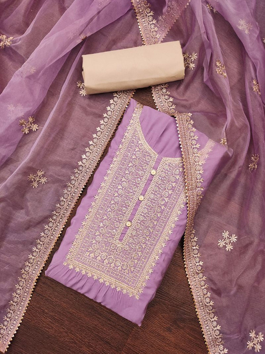 

ASISA Ethnic Motifs Embroidered Sequinned Pure Silk Unstitched Dress Material, Lavender
