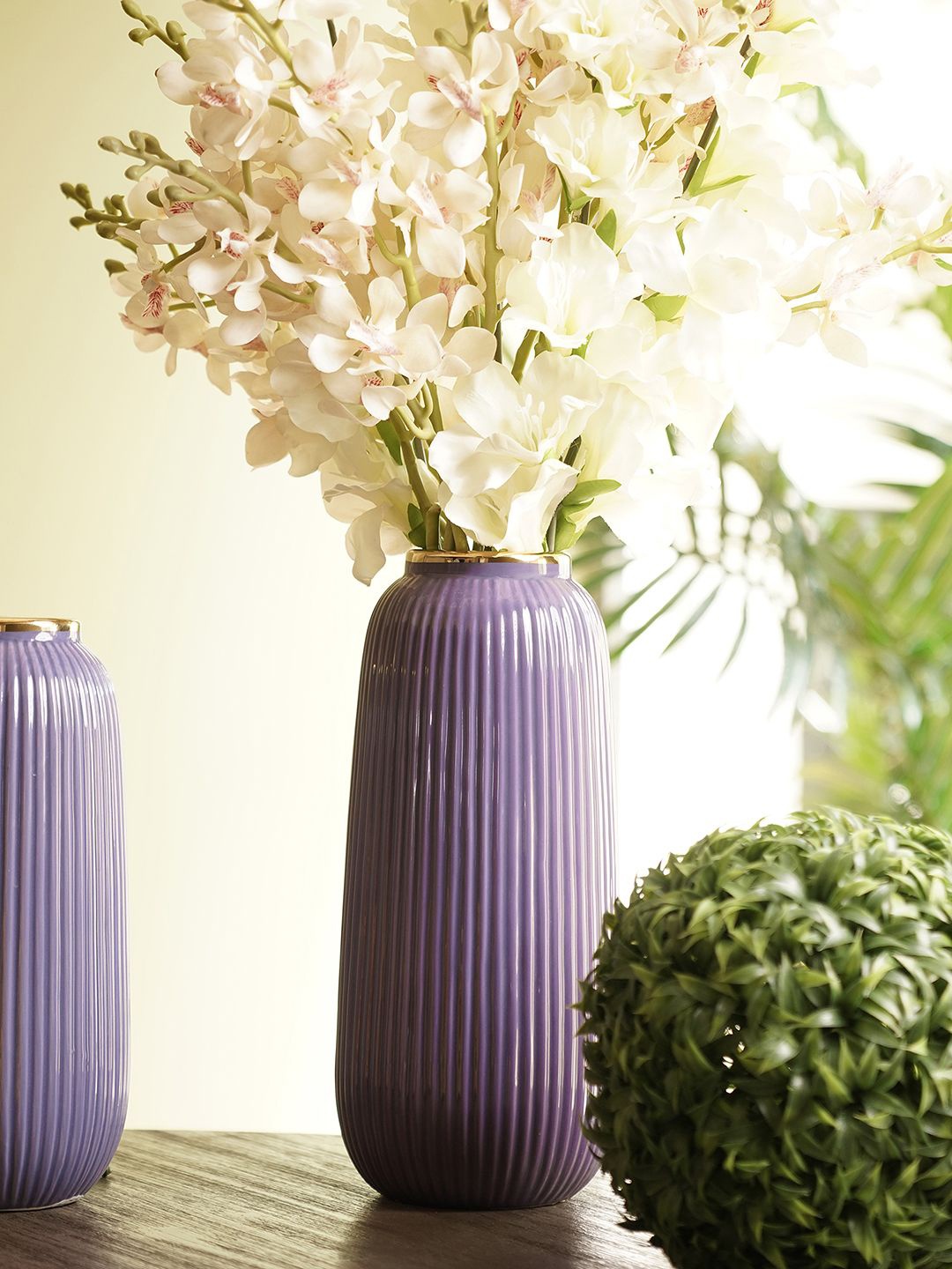 

Pure Home and Living Purple Ribbed Ceramic Vase Large