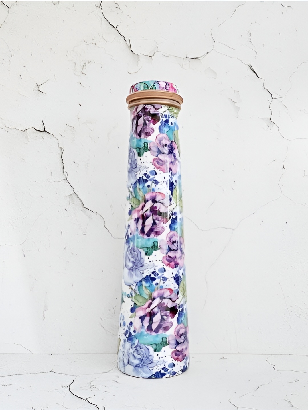 

BLANK SLATE HOME Iris Bloom White & Purple Printed Copper Water Bottle 750ml