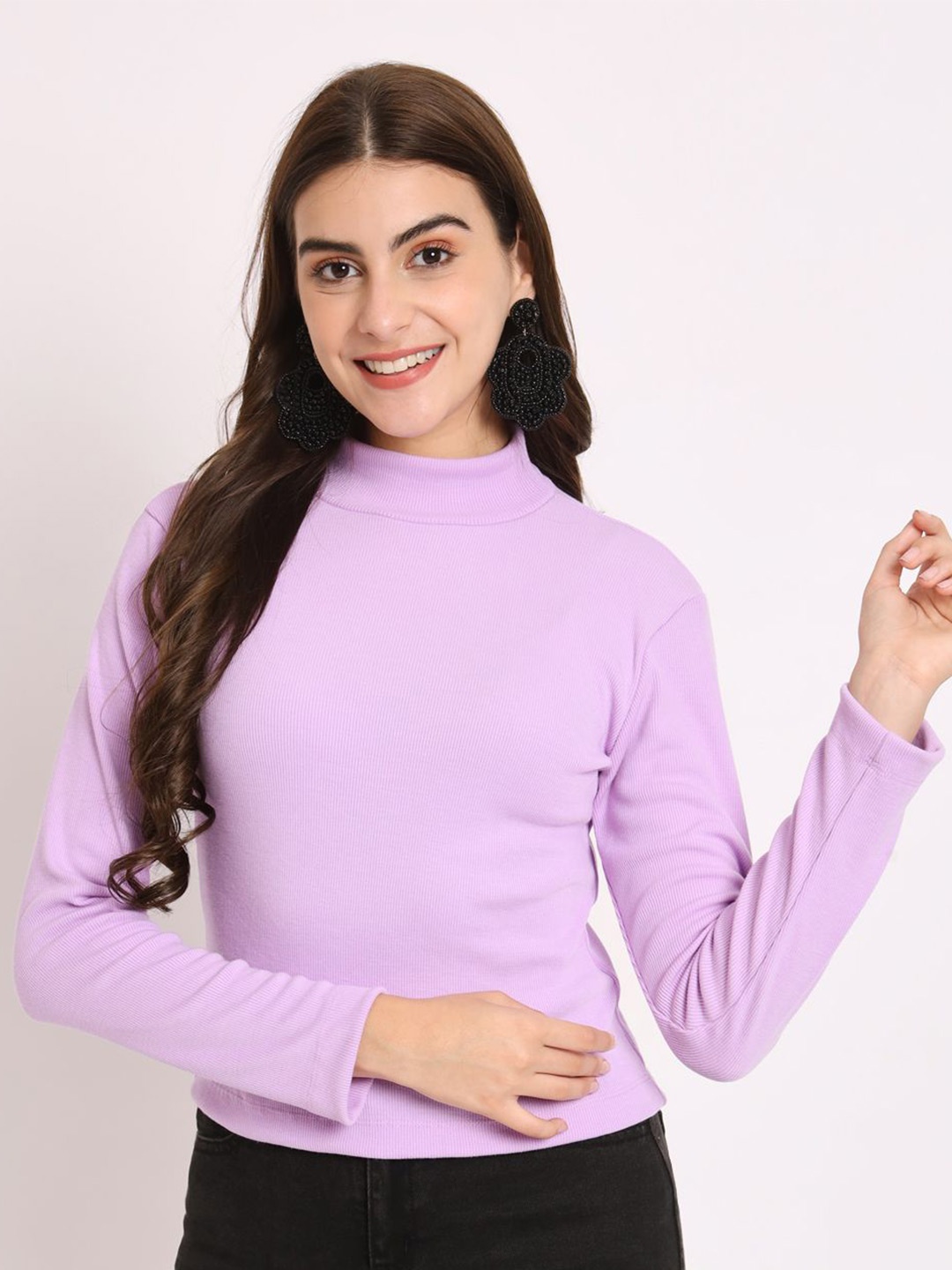 

BAESD Women Solid High Neck Cotton Top, Purple