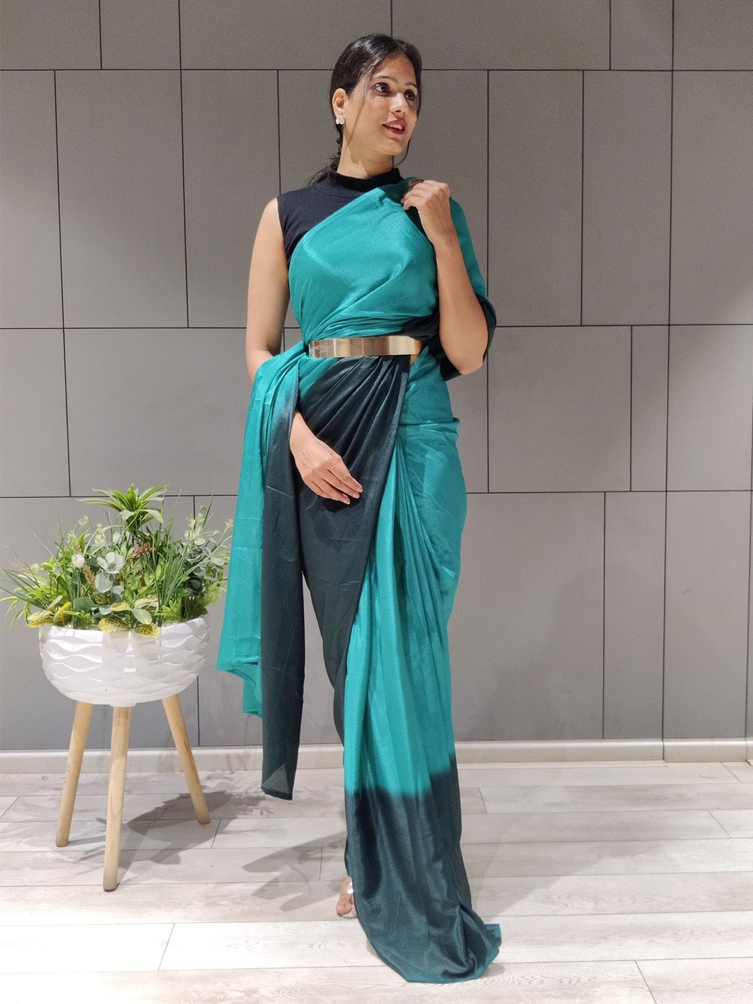 

Sidhidata Ready to Wear Ombre Saree, Teal