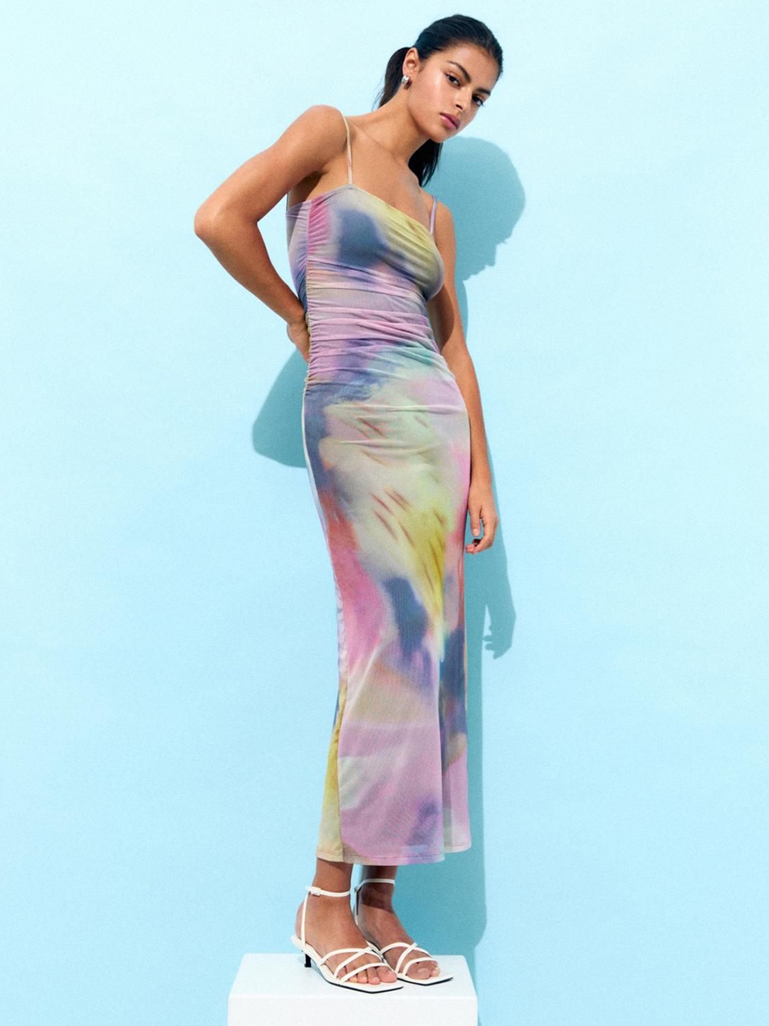 

MYWISHBAG Women Printed Shoulder Straps Maxi Dress, Yellow