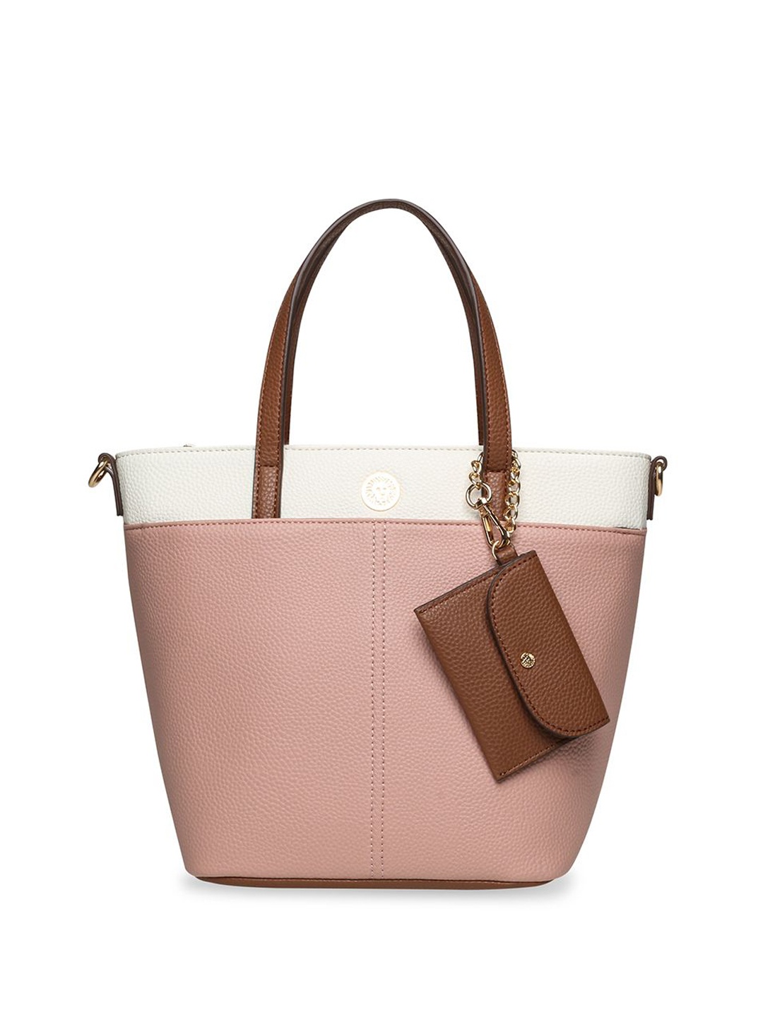 

ANNE KLEIN Women Colourblocked Oversized Bucket Shoulder Bag with Tasselled, Pink