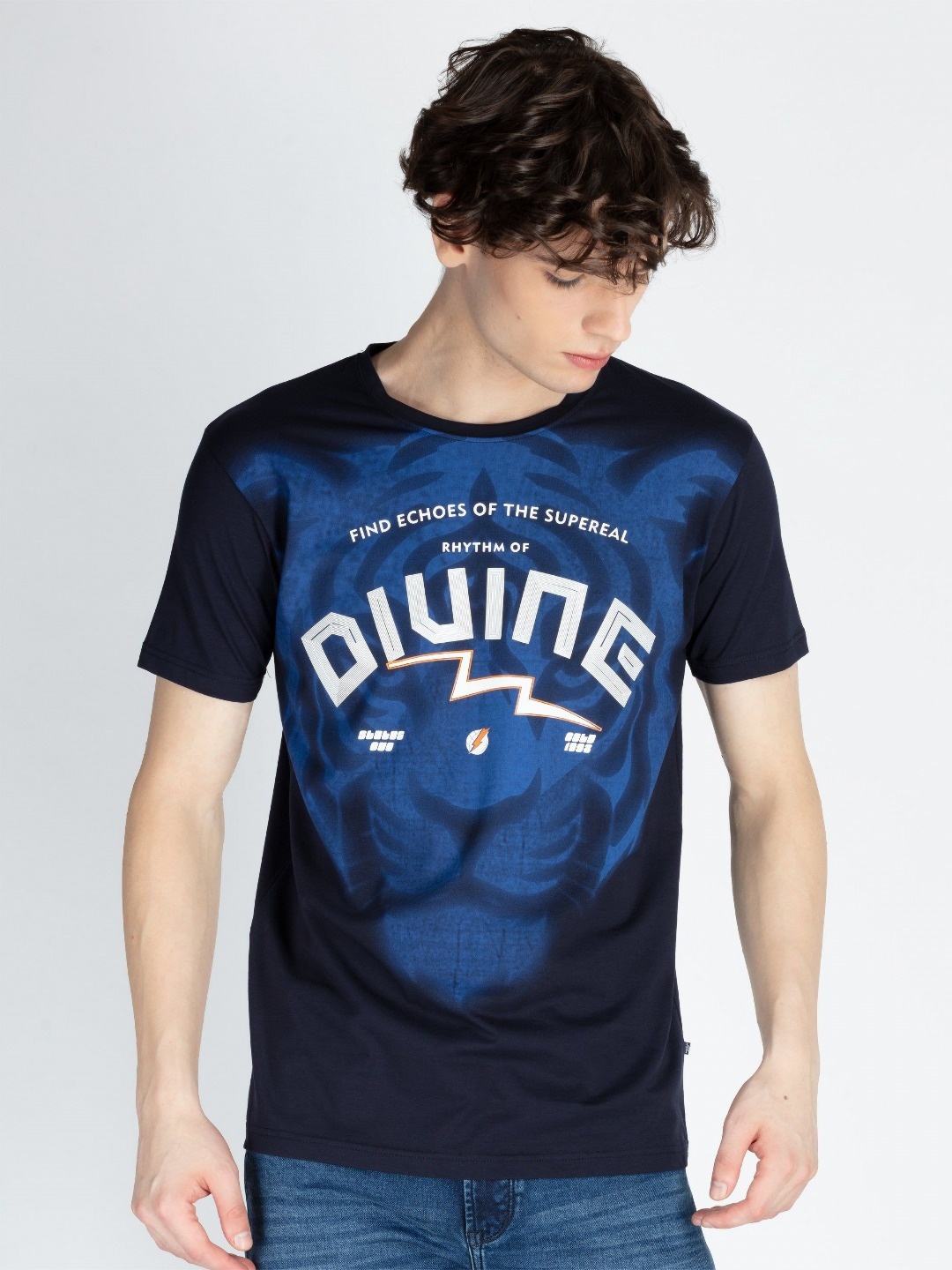 

Status Quo Men Typography Printed Round Neck Cotton T-shirt, Navy blue