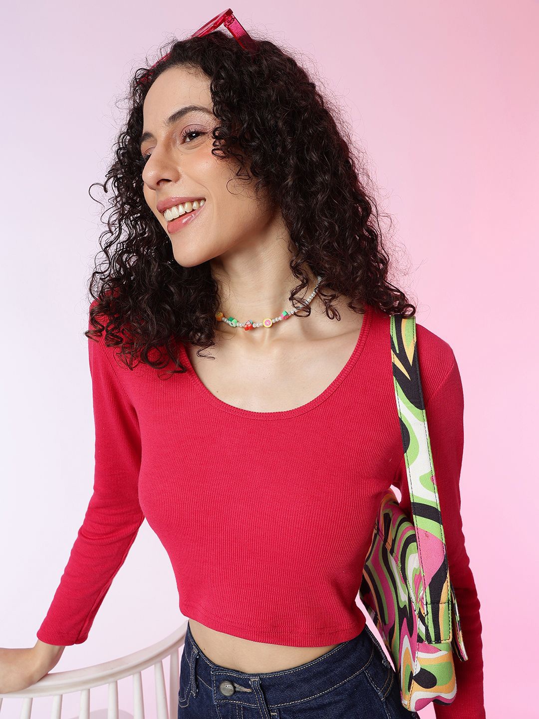 

Lagashi Women Solid Round Neck Top, Red