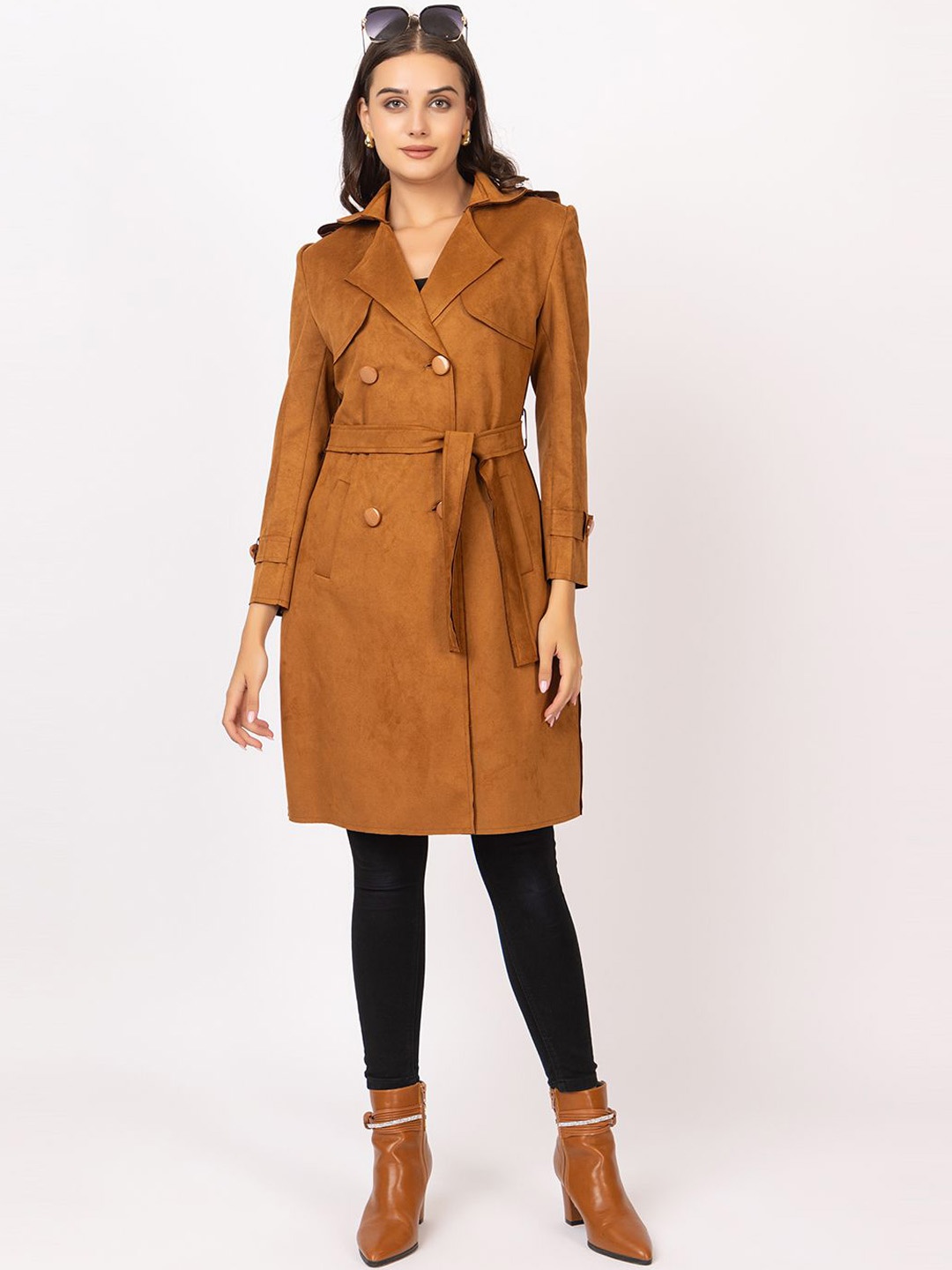 

TWENTY ME Women Slim-Fit Notched Lapel Overcoat Coat, Tan