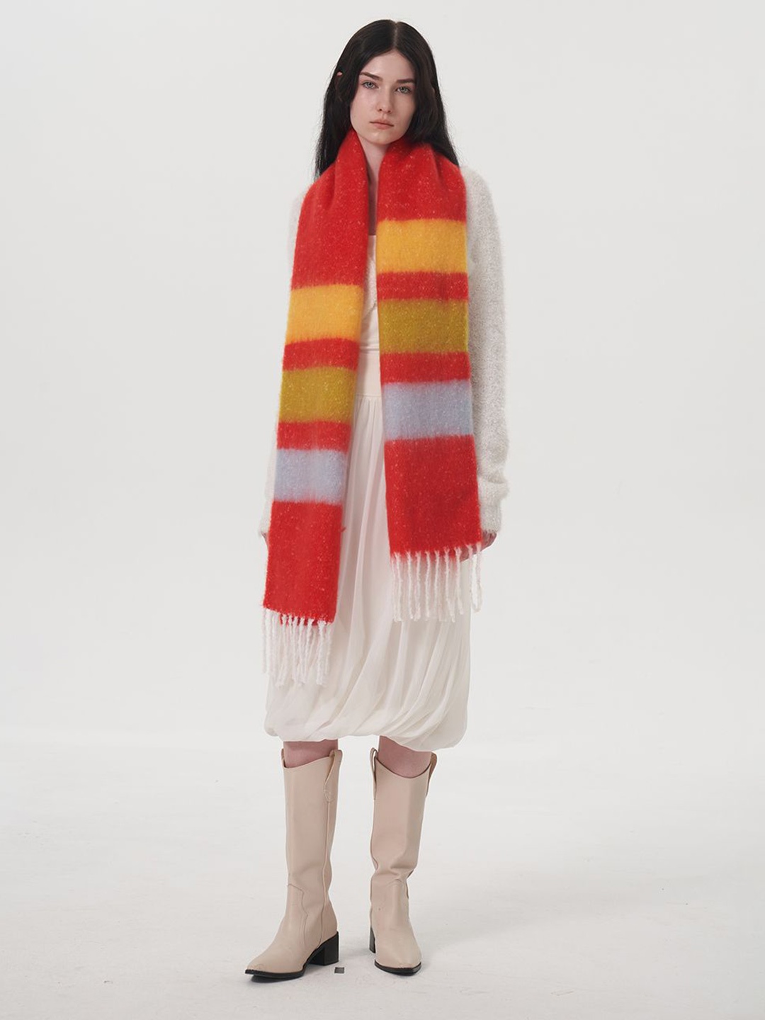 

JC Collection Women Striped Scarf, Red