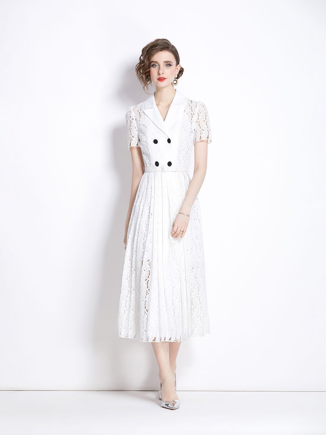

JC Collection Women Self Design A-Line Midi Dress, White