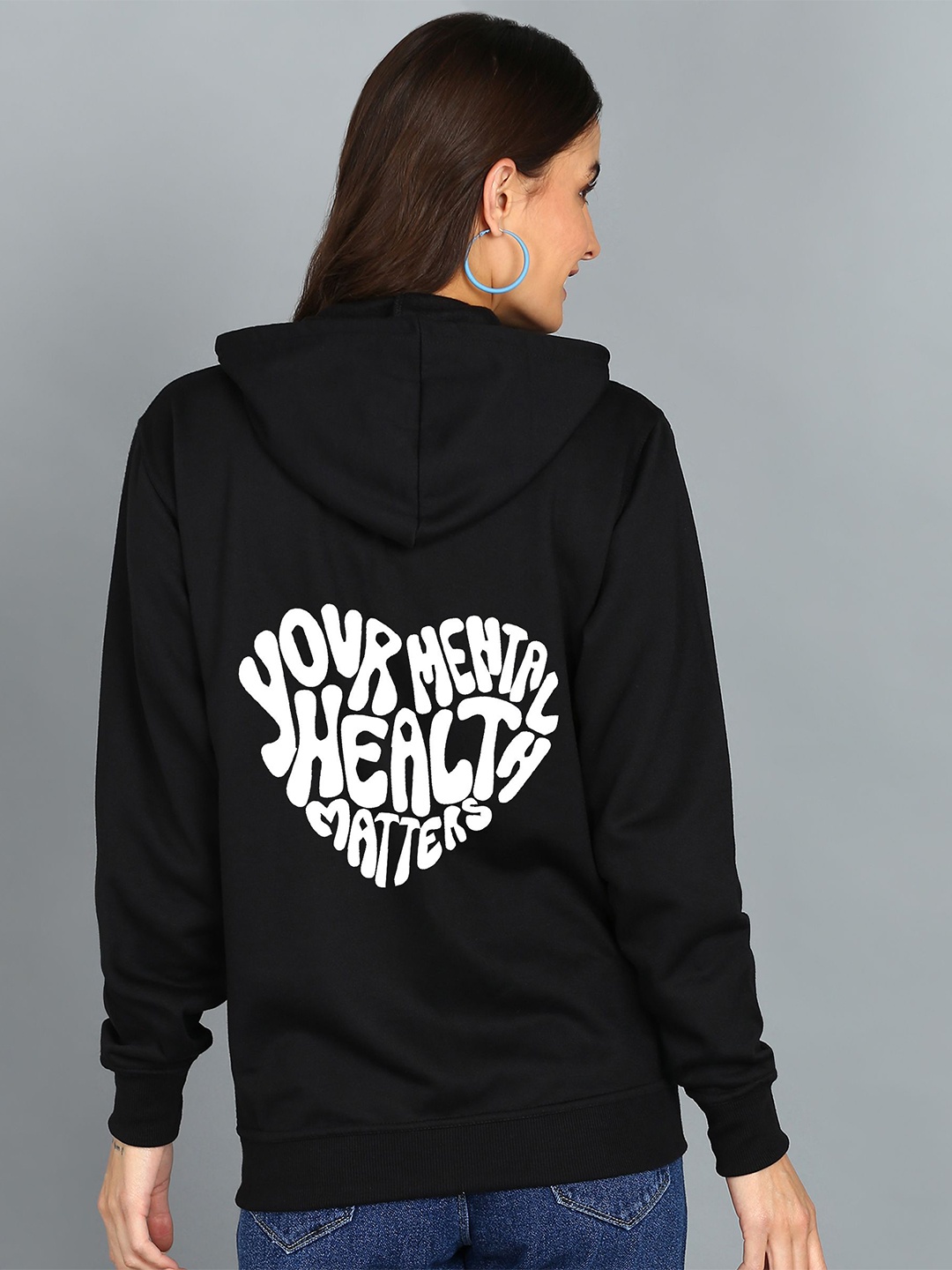 

FALTU.CO Women Typography Printed Hooded Ribbed Cotton Sweatshirt, Black