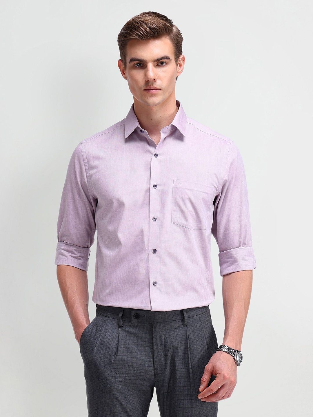 

Arrow Men Classic Spread Collar Solid Cotton Formal Shirt, Purple