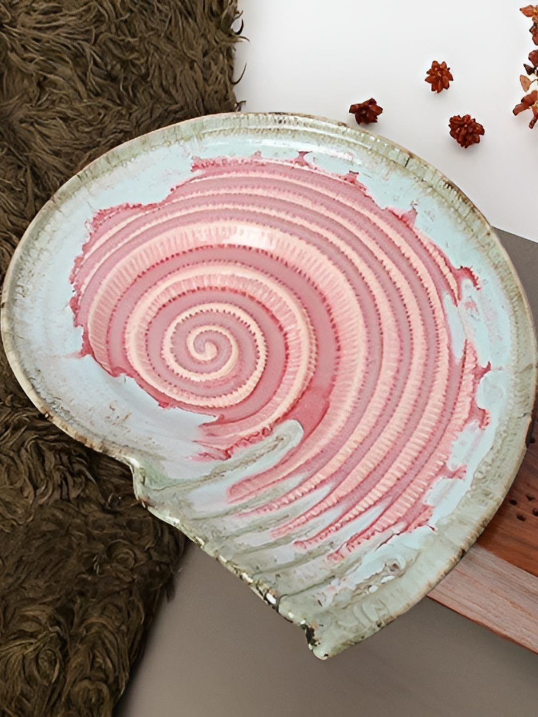 

AMALAFIEE CERAMICS Pink & White Textured Ceramic Microwave Safe Food Platter