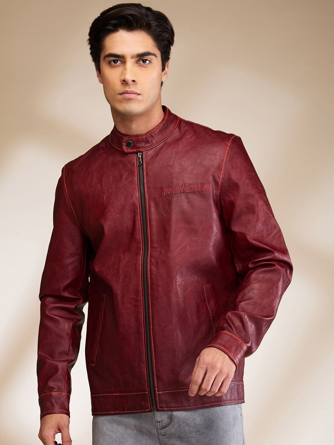 

Being Human Men Biker Jacket, Burgundy