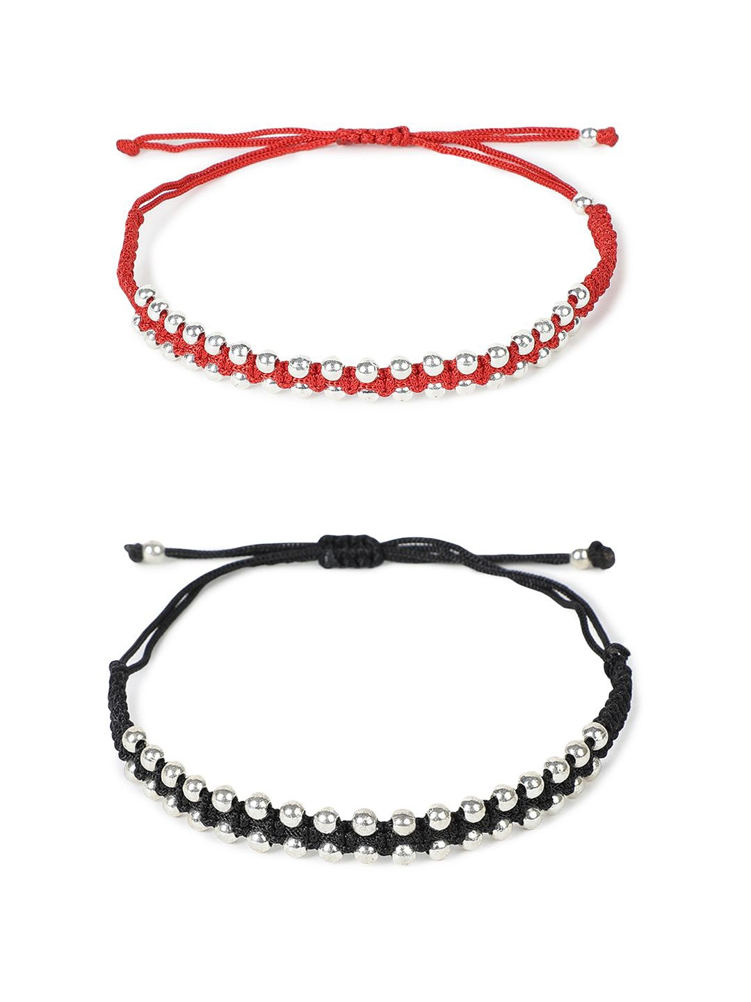 

EL REGALO Unisex Set of 2 Artificial Beads Charm Bracelet, Black