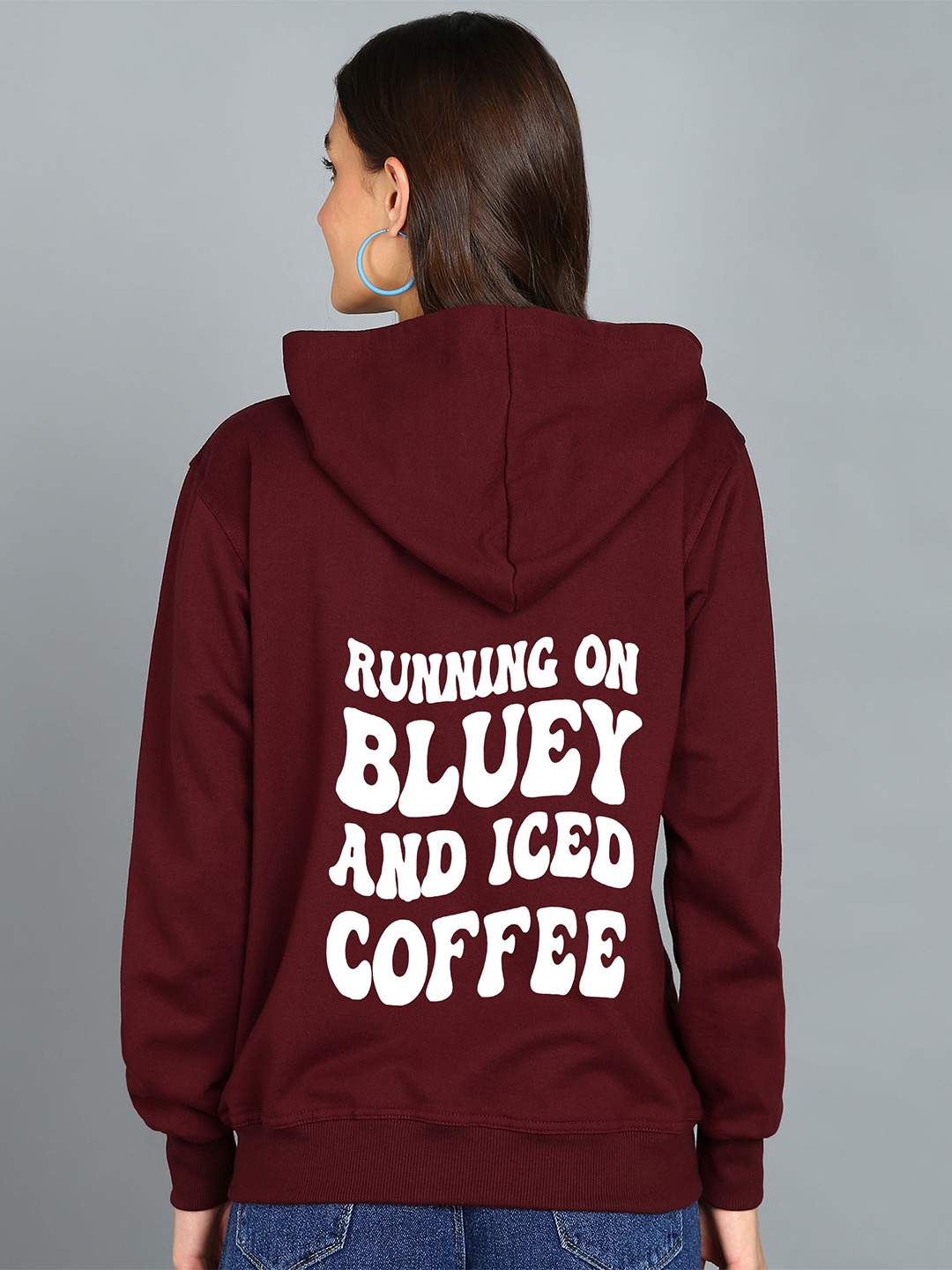 

FALTU.CO Women Typography Printed Hooded Ribbed Cotton Sweatshirt, Maroon