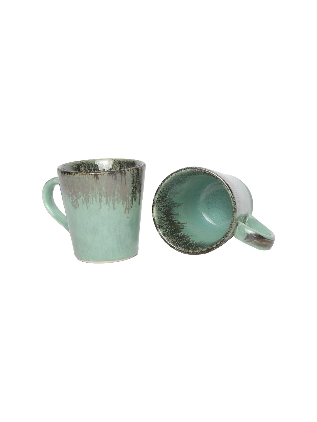 

AMALAFIEE CERAMICS Sea Green & Brown 2 Pieces Printed Ceramic Glossy Mugs